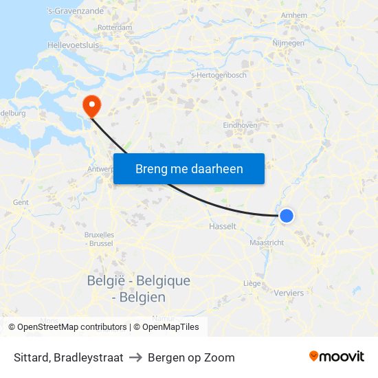 Sittard, Bradleystraat to Bergen op Zoom map