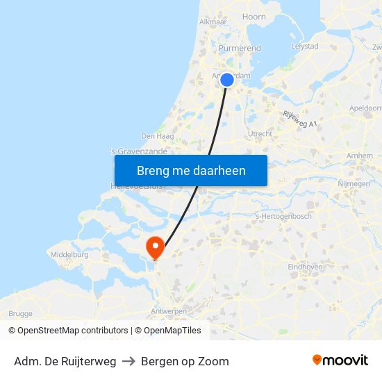 Adm. De Ruijterweg to Bergen op Zoom map