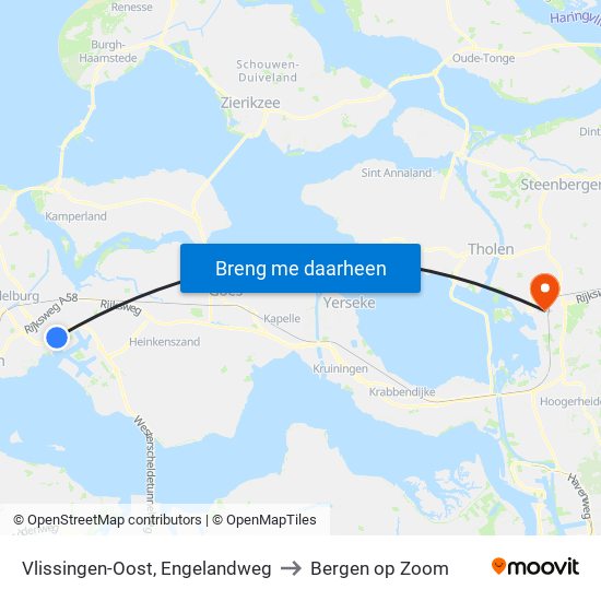 Vlissingen-Oost, Engelandweg to Bergen op Zoom map