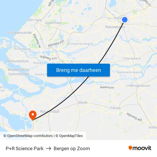 P+R Science Park to Bergen op Zoom map