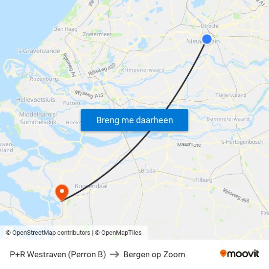 P+R Westraven (Perron B) to Bergen op Zoom map