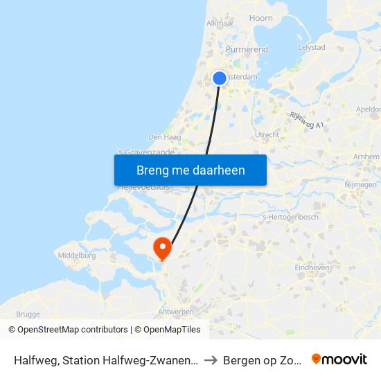 Halfweg, Station Halfweg-Zwanenbrg to Bergen op Zoom map