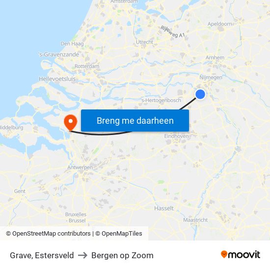 Grave, Estersveld to Bergen op Zoom map