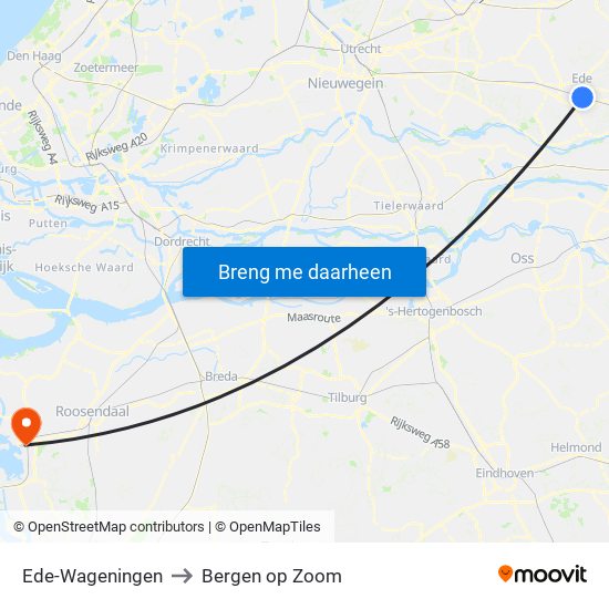 Ede-Wageningen to Bergen op Zoom map