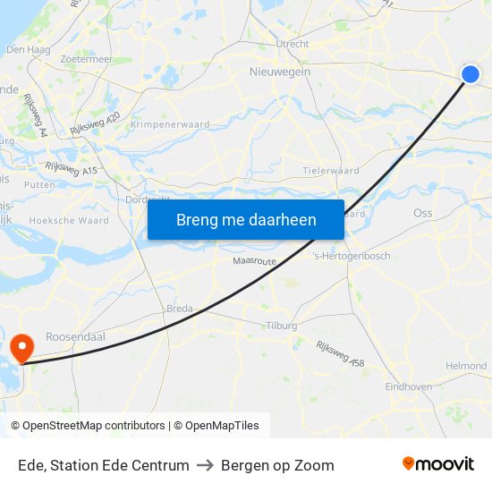 Ede, Station Ede Centrum to Bergen op Zoom map