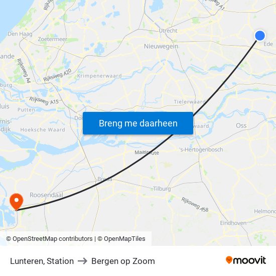 Lunteren, Station to Bergen op Zoom map