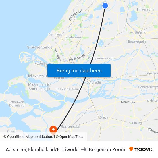 Aalsmeer, Floraholland/Floriworld to Bergen op Zoom map