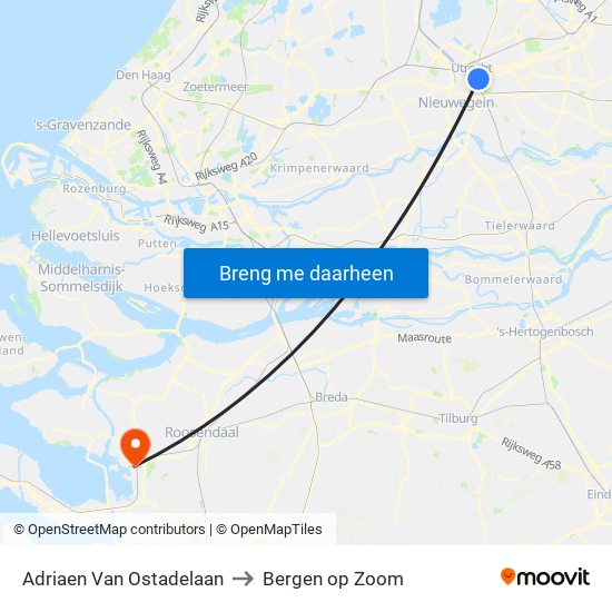 Adriaen Van Ostadelaan to Bergen op Zoom map