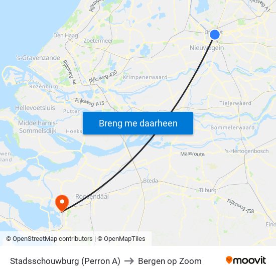 Stadsschouwburg (Perron A) to Bergen op Zoom map