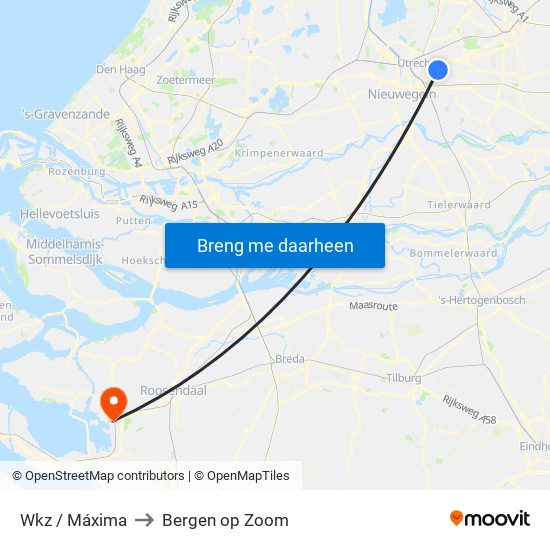 Wkz / Máxima to Bergen op Zoom map
