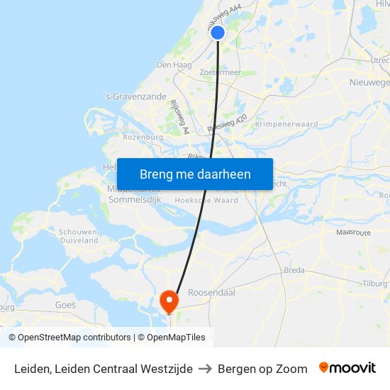 Leiden, Leiden Centraal Westzijde to Bergen op Zoom map