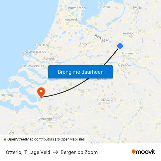 Otterlo, 'T Lage Veld to Bergen op Zoom map
