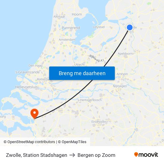 Zwolle, Station Stadshagen to Bergen op Zoom map