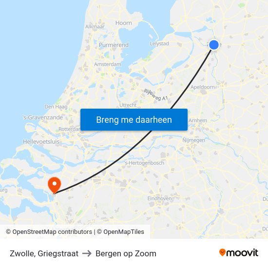 Zwolle, Griegstraat to Bergen op Zoom map