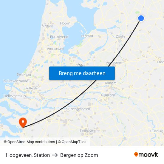 Hoogeveen, Station to Bergen op Zoom map
