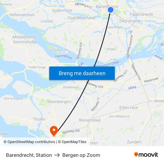 Barendrecht, Station to Bergen op Zoom map