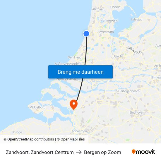 Zandvoort, Zandvoort Centrum to Bergen op Zoom map