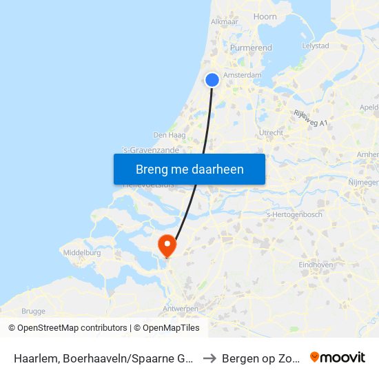 Haarlem, Boerhaaveln/Spaarne Gasth to Bergen op Zoom map