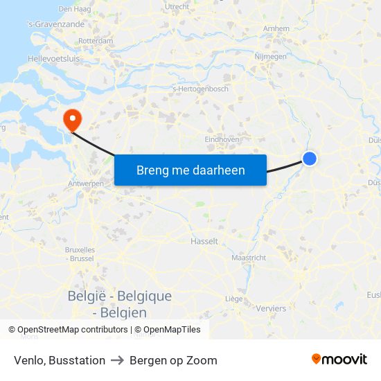 Venlo, Busstation to Bergen op Zoom map