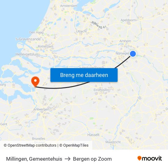 Millingen, Gemeentehuis to Bergen op Zoom map