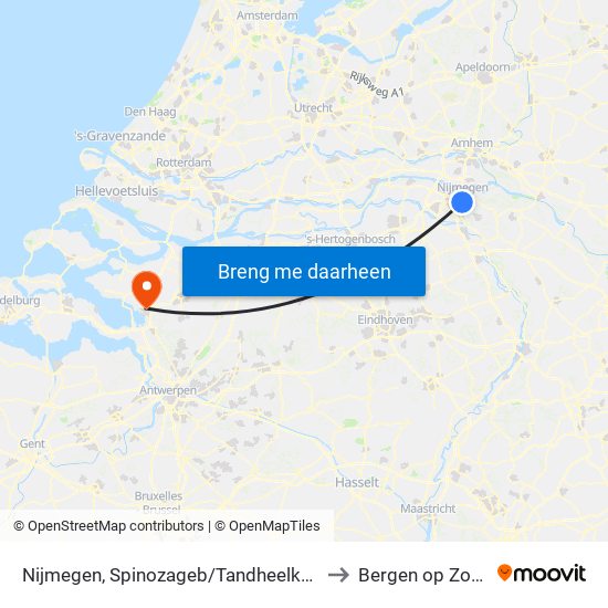 Nijmegen, Spinozageb/Tandheelkunde to Bergen op Zoom map