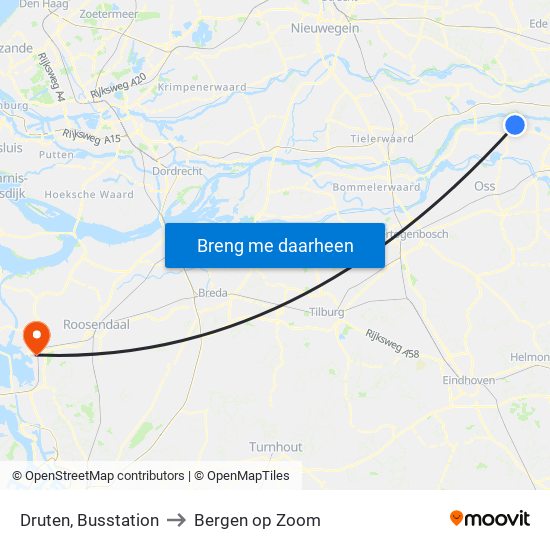 Druten, Busstation to Bergen op Zoom map