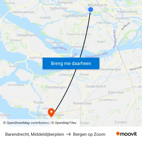 Barendrecht, Middeldijkerplein to Bergen op Zoom map