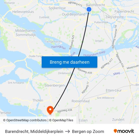 Barendrecht, Middeldijkerplein to Bergen op Zoom map