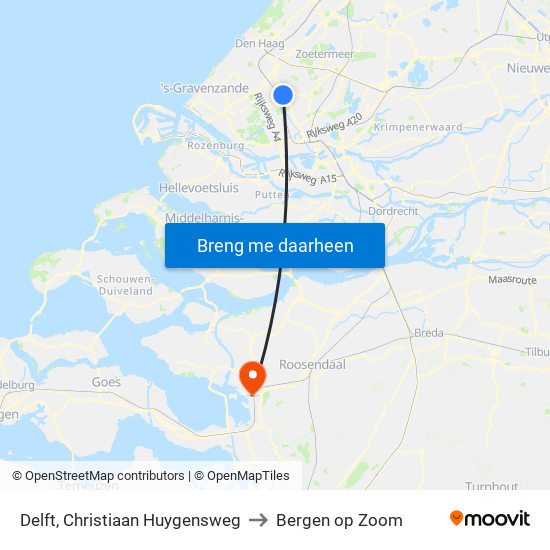 Delft, Christiaan Huygensweg to Bergen op Zoom map