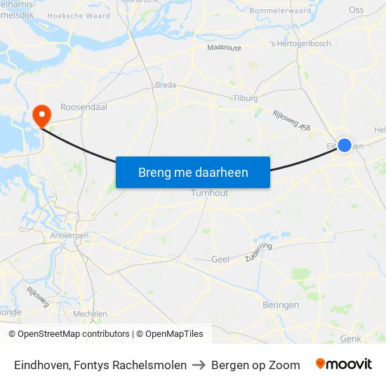 Eindhoven, Fontys Rachelsmolen to Bergen op Zoom map
