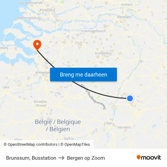 Brunssum, Busstation to Bergen op Zoom map