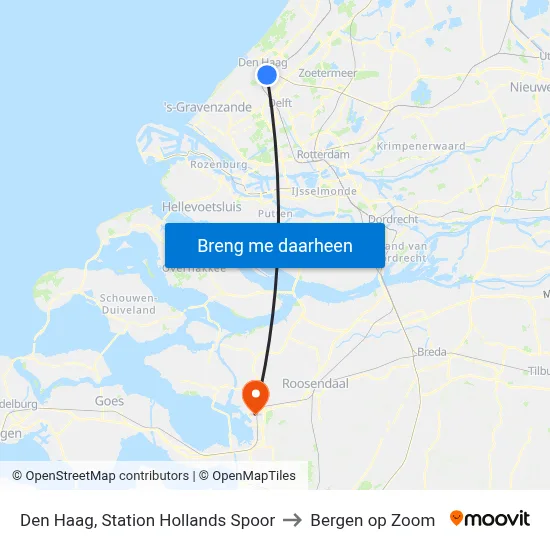 Den Haag, Station Hollands Spoor to Bergen op Zoom map
