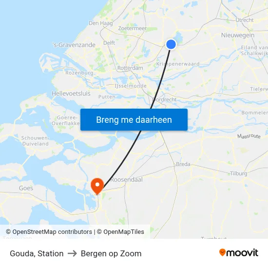 Gouda, Station to Bergen op Zoom map