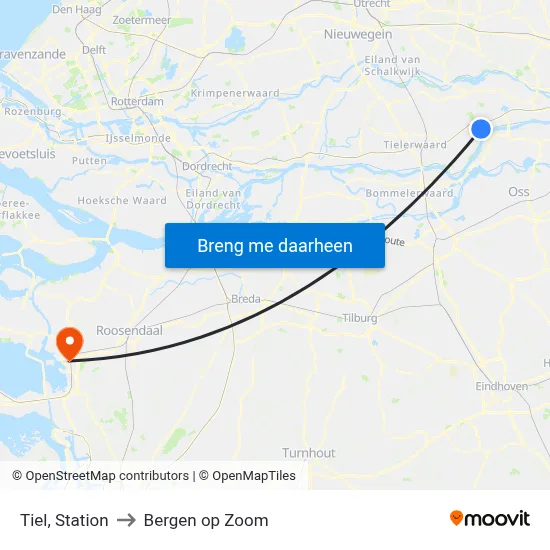 Tiel, Station to Bergen op Zoom map