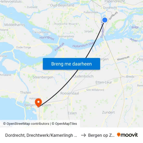 Dordrecht, Drechtwerk/Kamerlingh Onnesweg to Bergen op Zoom map