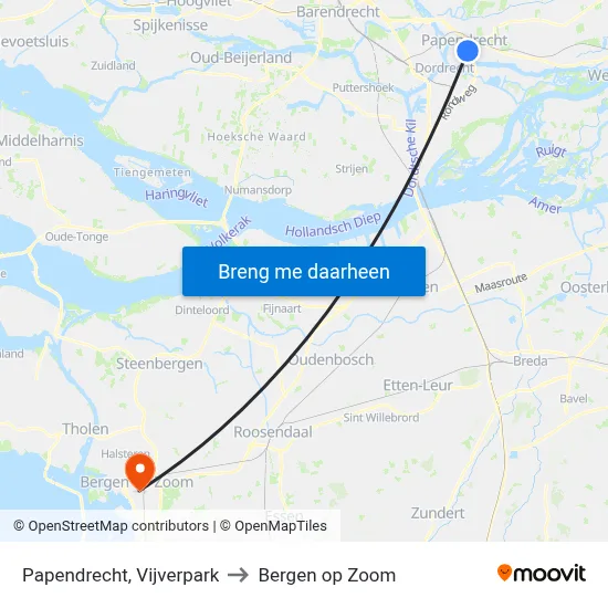 Papendrecht, Vijverpark to Bergen op Zoom map