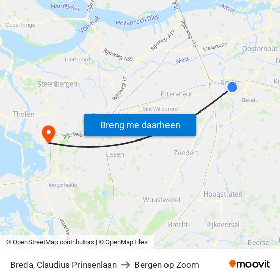 Breda, Claudius Prinsenlaan to Bergen op Zoom map
