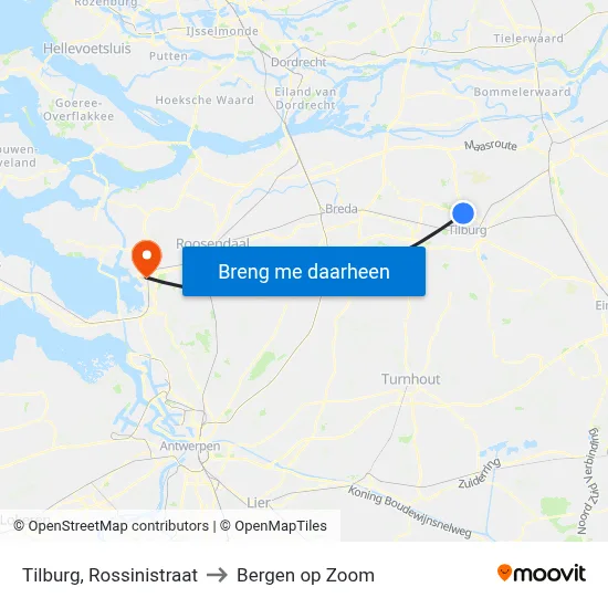 Tilburg, Rossinistraat to Bergen op Zoom map