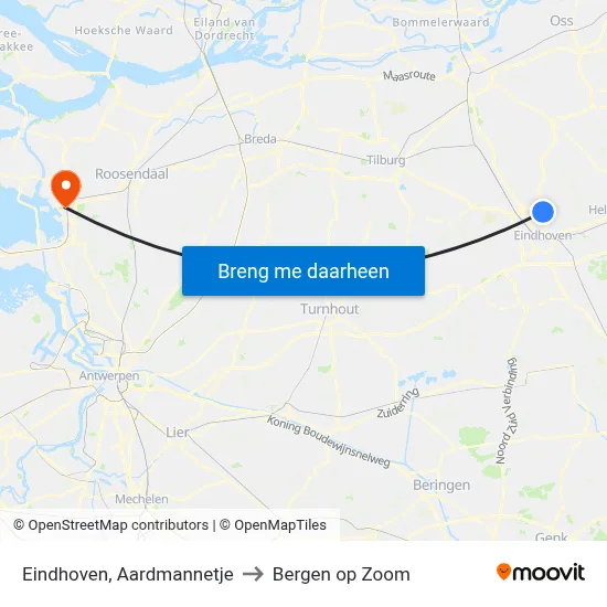 Eindhoven, Aardmannetje to Bergen op Zoom map