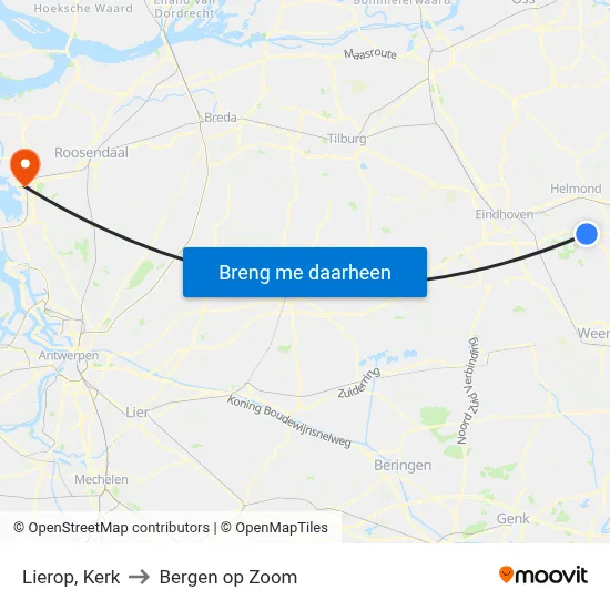 Lierop, Kerk to Bergen op Zoom map