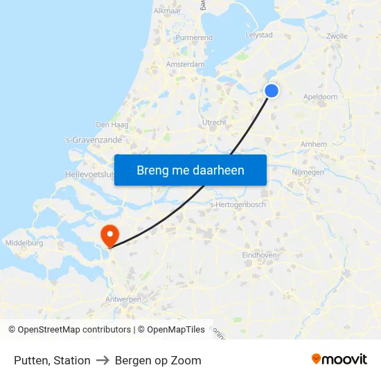 Putten, Station to Bergen op Zoom map