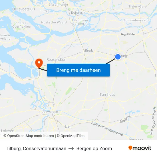 Tilburg, Conservatoriumlaan to Bergen op Zoom map