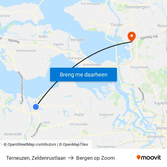 Terneuzen, Zeldenrustlaan to Bergen op Zoom map