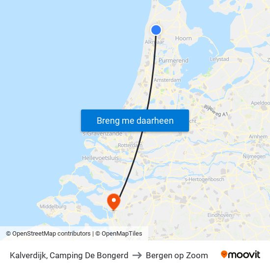 Kalverdijk, Camping De Bongerd to Bergen op Zoom map