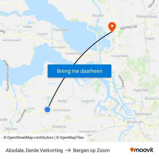 Absdale, Derde Verkorting to Bergen op Zoom map
