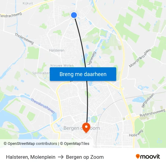 Halsteren, Molenplein to Bergen op Zoom map