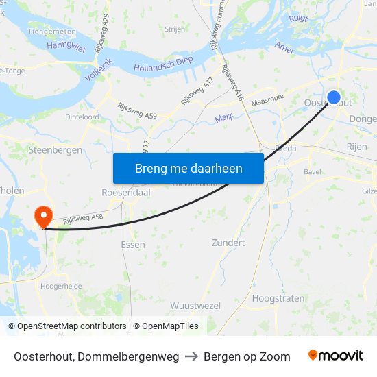 Oosterhout, Dommelbergenweg to Bergen op Zoom map