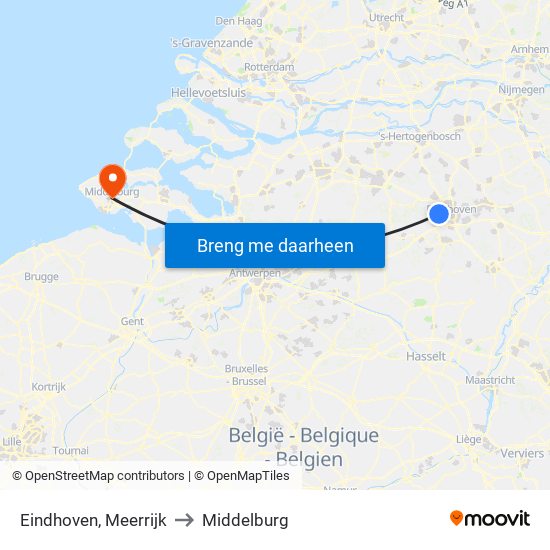 Eindhoven, Meerrijk to Middelburg map