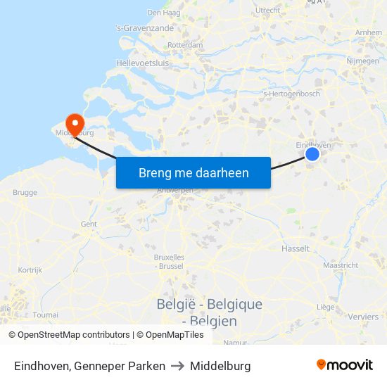 Eindhoven, Genneper Parken to Middelburg map