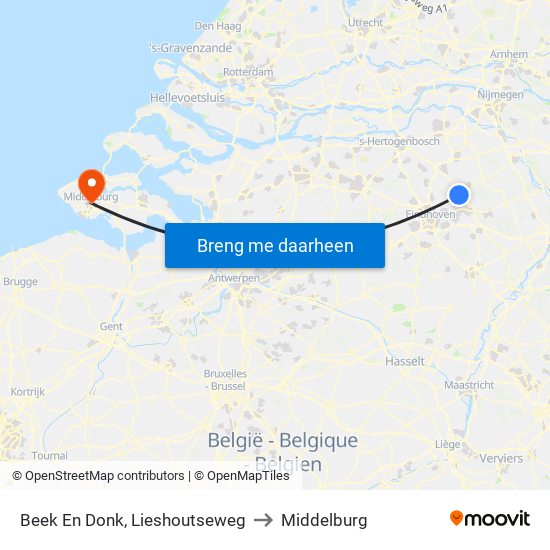 Beek En Donk, Lieshoutseweg to Middelburg map